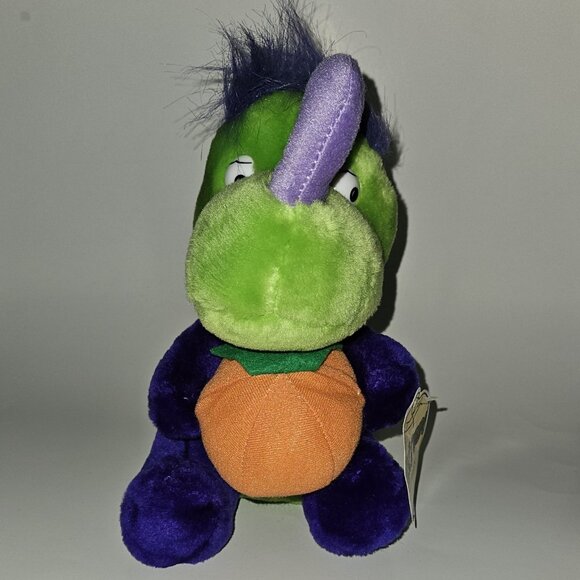 VTG Kellytoy Halloween Plush 9.5" Toy Dinosaur Pumpkin Green Purple Orange w/TAG - Picture 6 of 12